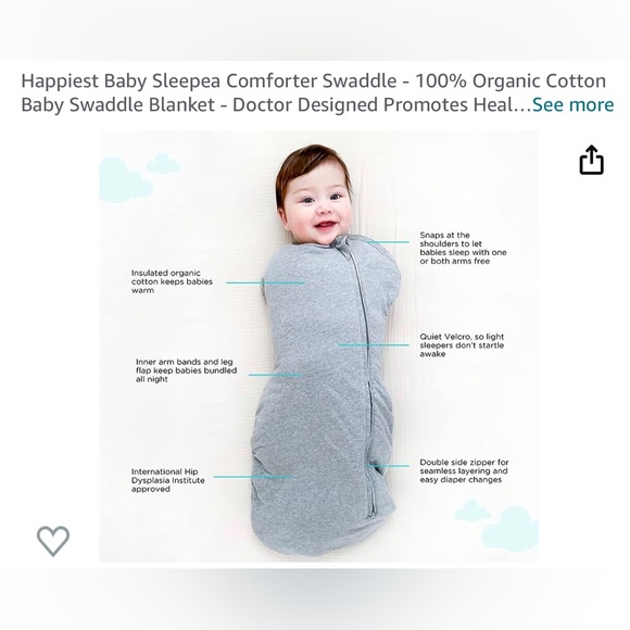 Happiest Baby Sleepea 5 Second Swaddle Organic Cotton New Unopened - Picture 5 of 6